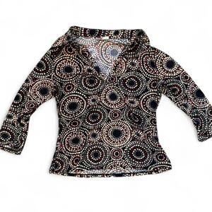 Y2k clubwear flirty fairy abstract red/black/cream print top LA City size 2